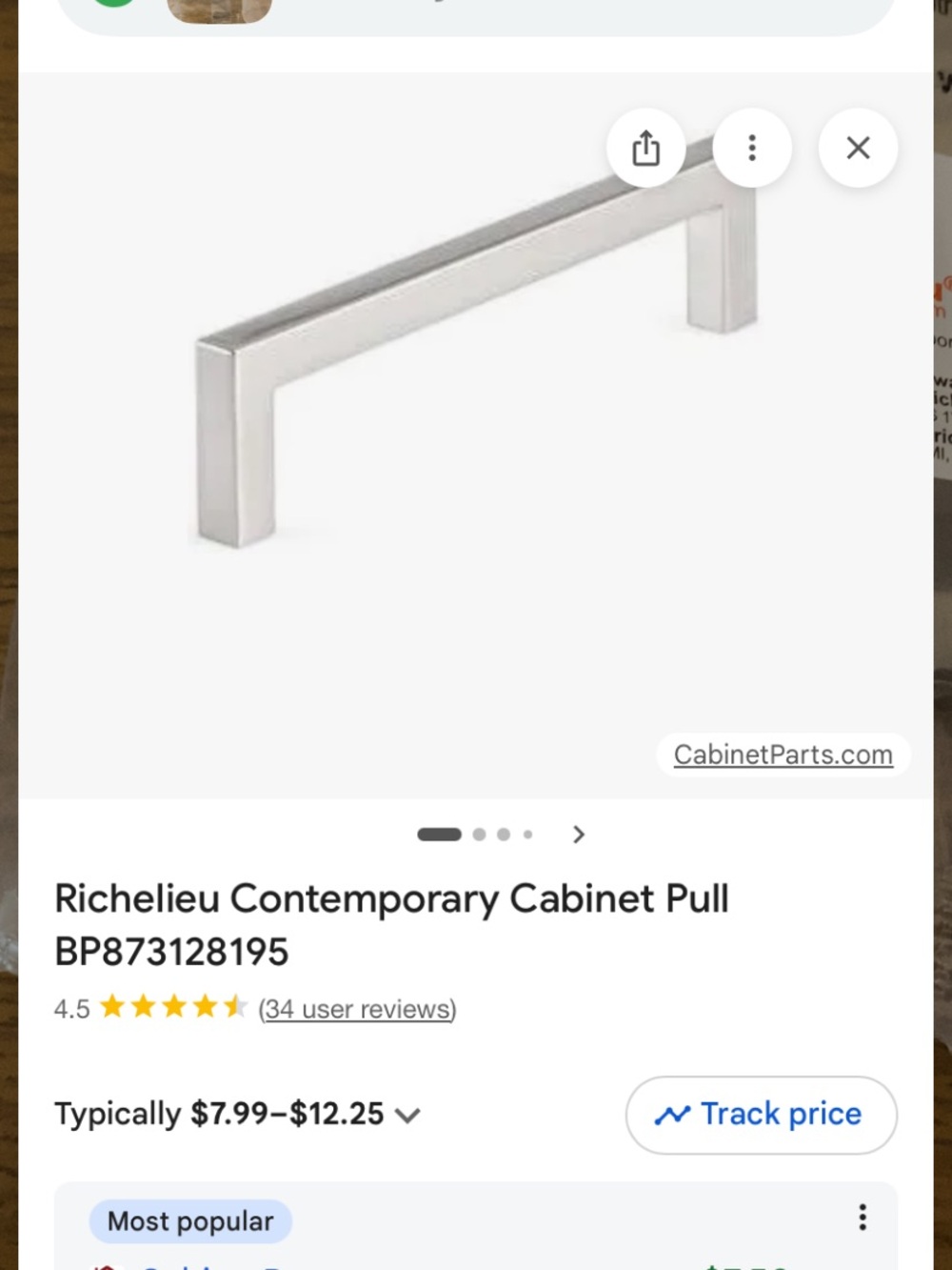 Richelieu Contemporary Cabinet Pull in Brushed Nickel 5 inch centers